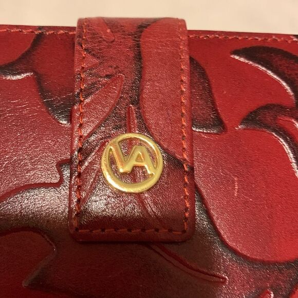 Valentina Embossed zip around reddish burgundy wallet EUC - Picture 10 of 12